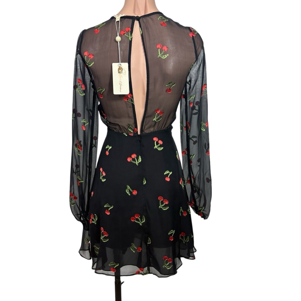 For Love & Lemons Women's Cherry Twist Mini Dress black cherry print S - Picture 6 of 11
